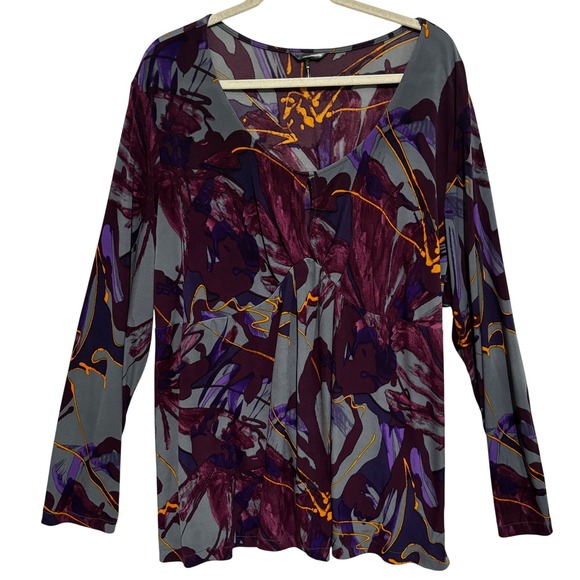 Daisy Fuentes Tops - Daisy Fuentes Dark‎ Art floral print babydoll tunic top 3X Whimsigoth y2k Career